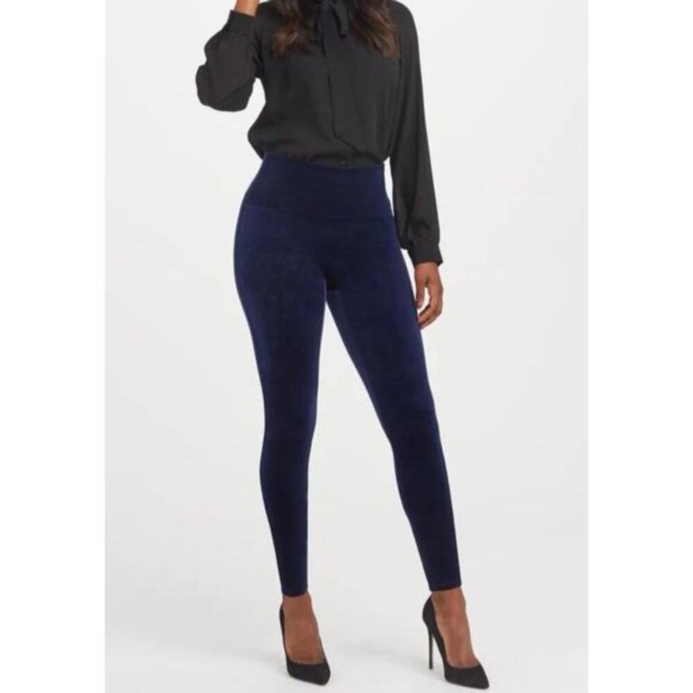 Spanx Velvet Leggings in Lapis Night Blue Size Small NEW Mid Rise